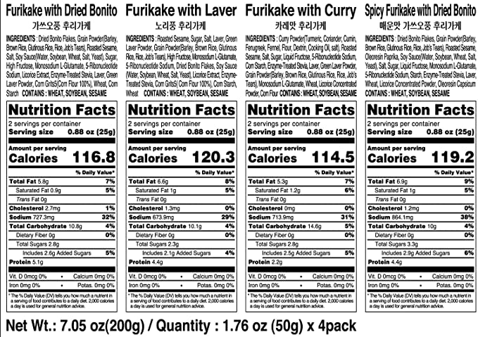 Plogmag Furikake Rice Seasoning Variety 4 Pack (Bonito, Nori Komi, Curry, and Spicy Bonito)