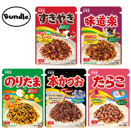 Marumiya Furikake 5 Pack Variety Bundle (Egg, Beef, Bonito, Cod Roe)
