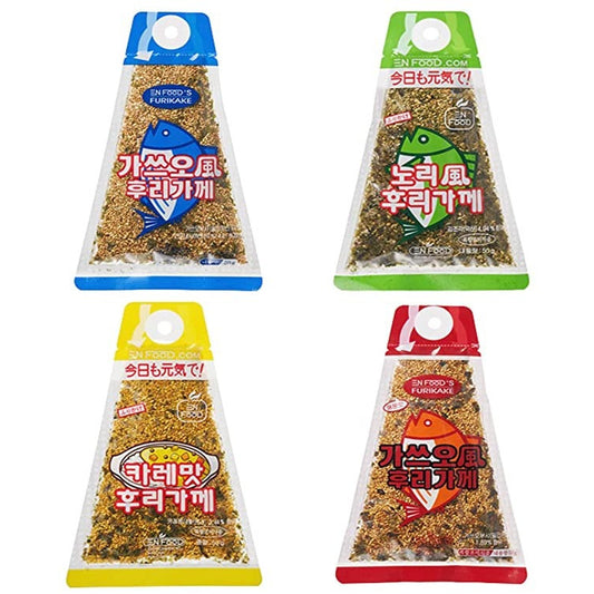 Plogmag Furikake Rice Seasoning Variety 4 Pack (Bonito, Nori Komi, Curry, and Spicy Bonito)